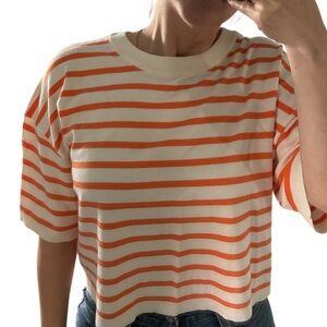 Primark Orange and Cream Striped Tee